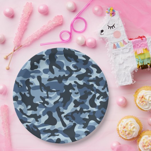 Blue Camouflage Pappteller (Party)