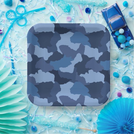 Blue Camouflage Pappteller (Party)