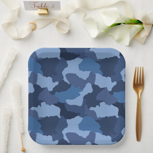 Blue Camouflage Pappteller (Hochzeit)