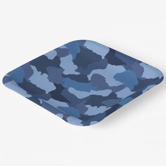 Blue Camouflage Pappteller (Gewinkelt)