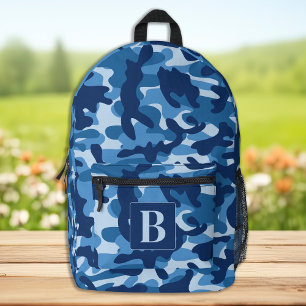 Blue Camouflage Personalisiert Modernes Monogramm Bedruckter Rucksack