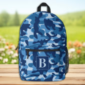 Blue Camouflage Personalisiert Modernes Monogramm Bedruckter Rucksack