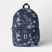 Blue Camouflage Personalisiert Monogram Navy Camou Bedruckter Rucksack (Vorderseite)