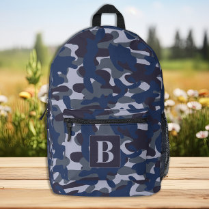 Blue Camouflage Personalisiert Monogram Navy Camou Bedruckter Rucksack