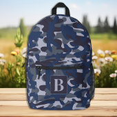 Blue Camouflage Personalisiert Monogram Navy Camou Bedruckter Rucksack