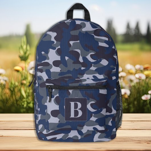 Blue Camouflage Personalisiert Monogram Navy Camou Bedruckter Rucksack