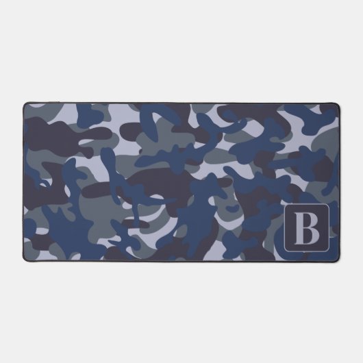 Blue Camouflage Personalisiert Monogram Navy Camou Schreibtischunterlage (Vorderseite)