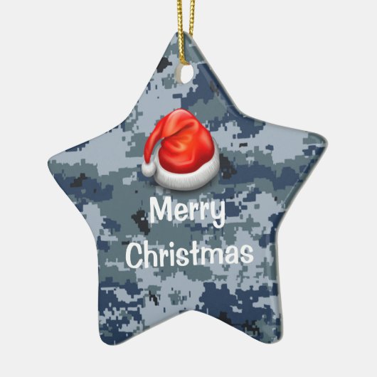 Blue Camouflage Star Frohe Weihnachtsfeier Keramik Ornament (Links)