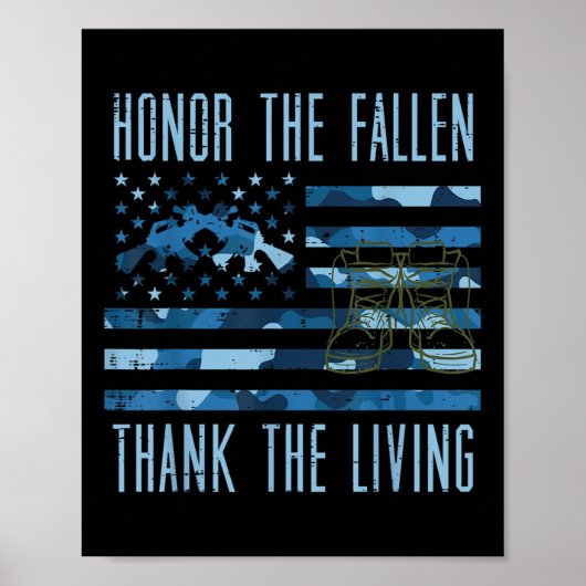 Blue Camouflage US Flag Ehre der gefallenen Dankba Poster (Vorne)