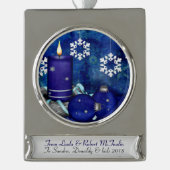 Blue Candle Christmas Banner-Ornament Silber (Vorderseite)