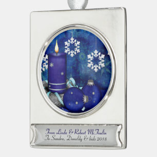 Blue Candle Christmas Banner-Ornament Silber