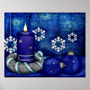 Blue Candle Christmas Poster