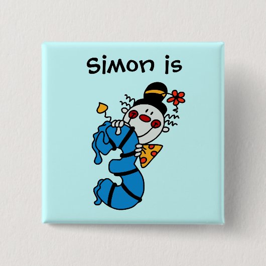 Blue Candle Clown 3. Geburtstagskarte Button (Vorderseite)