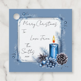 Blue Candle und Fir Cones Weihnachtsgeschenke Tags Geschenkanhänger