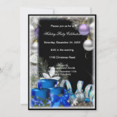 Blue Candles Baubles Weihnachts-Party Einladung (Vorderseite)