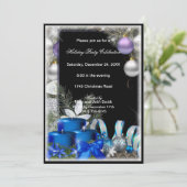 Blue Candles Baubles Weihnachts-Party Einladung (Stehend Vorderseite)