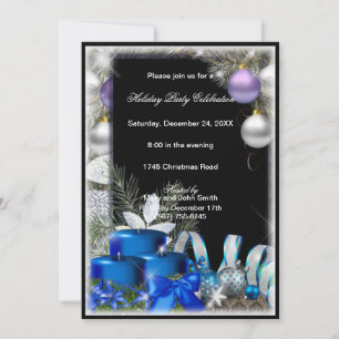 Blue Candles Baubles Weihnachts-Party Einladung