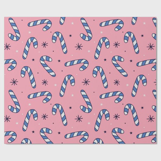 Blue Candy Canes auf Pink Holiday Pattern Geschenkpapier (Flach)