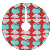 Blue Candy on Red Tree Skirt Polyester Weihnachtsbaumdecke (Vorderseite)