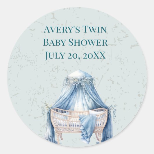 Blue Canopy Baby Boy Crib Runder Aufkleber (Vorderseite)