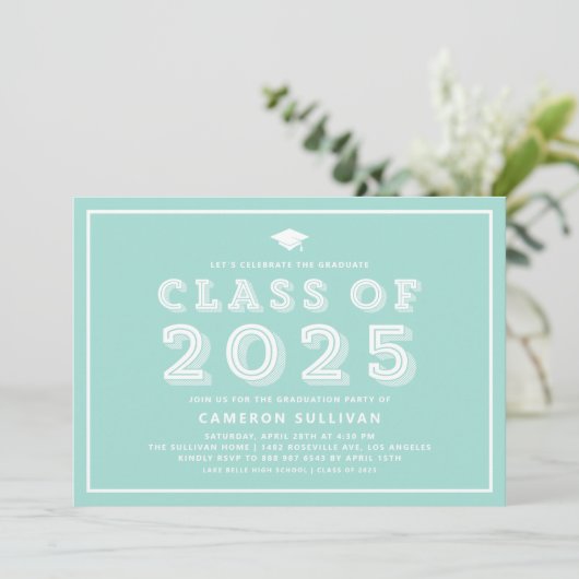 Blue Cap-Klasse 2024 Retro-Abschluss Einladung (Stehend Vorderseite)