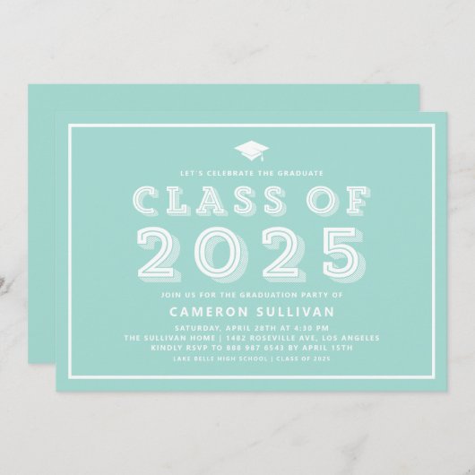 Blue Cap-Klasse 2024 Retro-Abschluss Einladung (Vorne/Hinten)