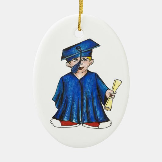 Blue Cap und Gown School Abschluss Boy Diploma Keramik Ornament (Vorne)