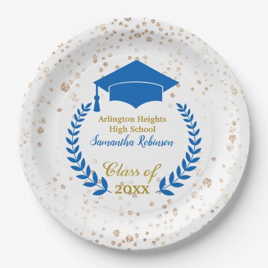 Blue Cap und Laurel Graduation Party Pappteller (Vorderseite)