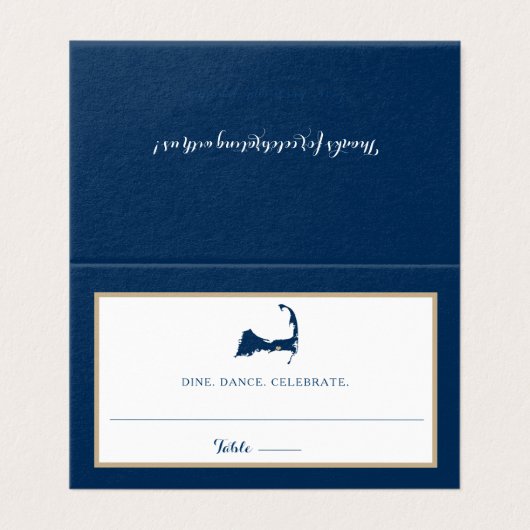 Blue Cape Cod Map Gold Heart Wedding Seating (Außenseite Aufgefaltet)