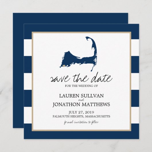 Blue Cape Cod Map Hochzeit speichern Sie das Datum Save The Date (Vorne/Hinten)