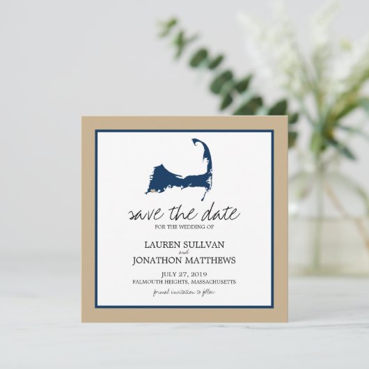 Blue Cape Cod Map Hochzeit speichern Sie das Datum Save The Date (Stehend Vorderseite)
