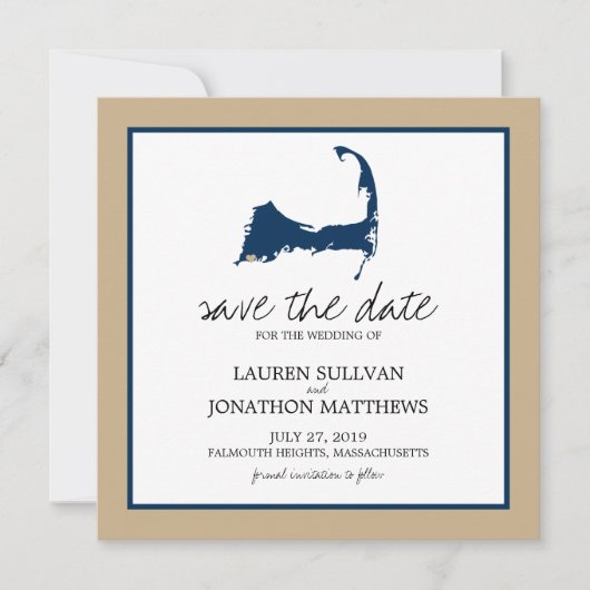 Blue Cape Cod Map Hochzeit speichern Sie das Datum Save The Date (Vorderseite)