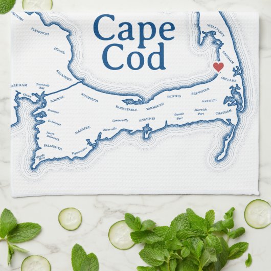 Blue Cape Cod Map New Zuhause Geschirrtuch (Gefaltet)
