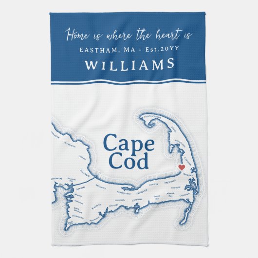 Blue Cape Cod Map New Zuhause Geschirrtuch (Vertikal)