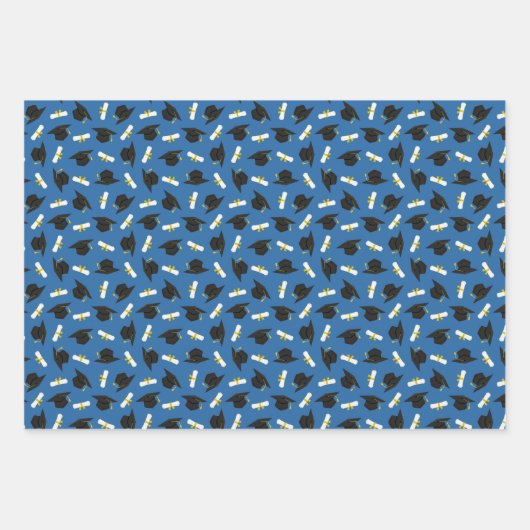 Blue Caps Diplomas Mixed Graduation Patterns Geschenkpapier Set (Vorderseite)