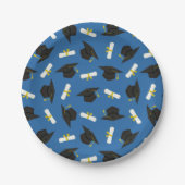 Blue Caps Diplomas Pattern Graduation Party Pappteller (Vorderseite)