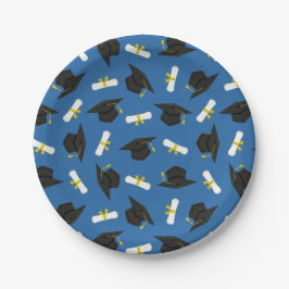 Blue Caps Diplomas Pattern Graduation Party Pappteller