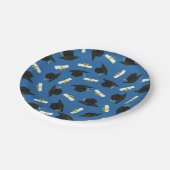 Blue Caps Diplomas Pattern Graduation Party Pappteller (Schrägansicht)