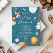 Blue Captain Rocket Solar System Adventure Kids  Einladung