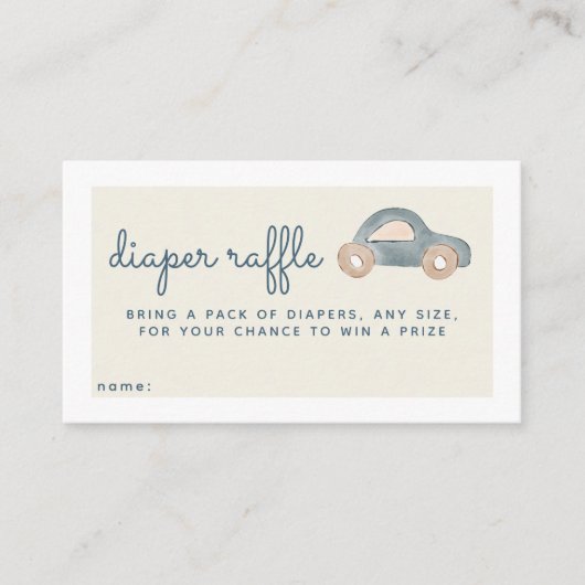 Blue Car Baby Dusche Windeln Raffle Ticket Begleitkarte (Vorderseite)