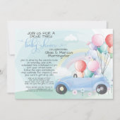 Blue Car Balloons Drive Thru Baby SHower Einladung (Vorderseite)