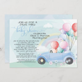 Blue Car Balloons Drive Thru Baby SHower Einladung