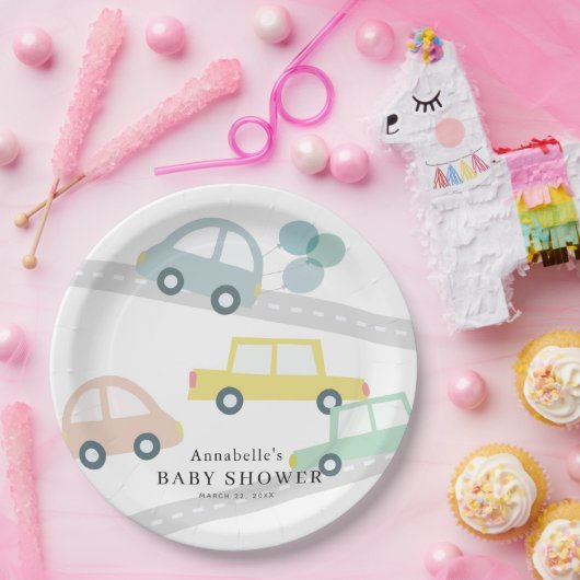 Blue Car Balloons White Boy Baby Dusche Pappteller (Party)