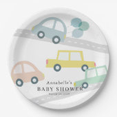Blue Car Balloons White Boy Baby Dusche Pappteller (Vorderseite)