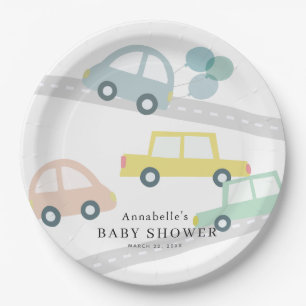 Blue Car Balloons White Boy Baby Dusche Pappteller