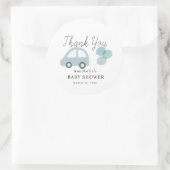 Blue Car Balloons White Boy Baby Dusche Runder Aufkleber (Tasche)
