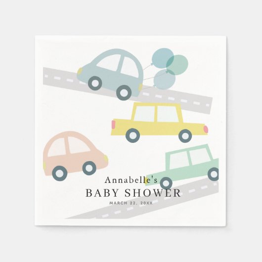 Blue Car Balloons White Boy Baby Dusche Serviette (Vorderseite)