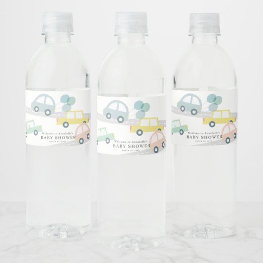 Blue Car Balloons White Boy Baby Dusche Wasserflaschenetikett (Flaschen)