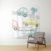 Blue Car Balloons White Boy Baby Dusche Willkommen Wandteppich (Beispiel)