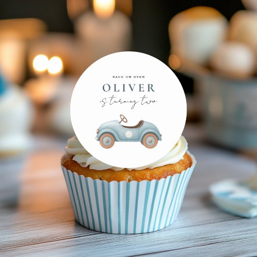 Blue Car Birthday Sticker | Boys Party